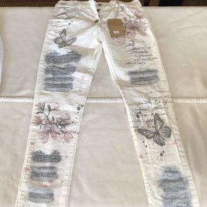 White -gray-pink jeans